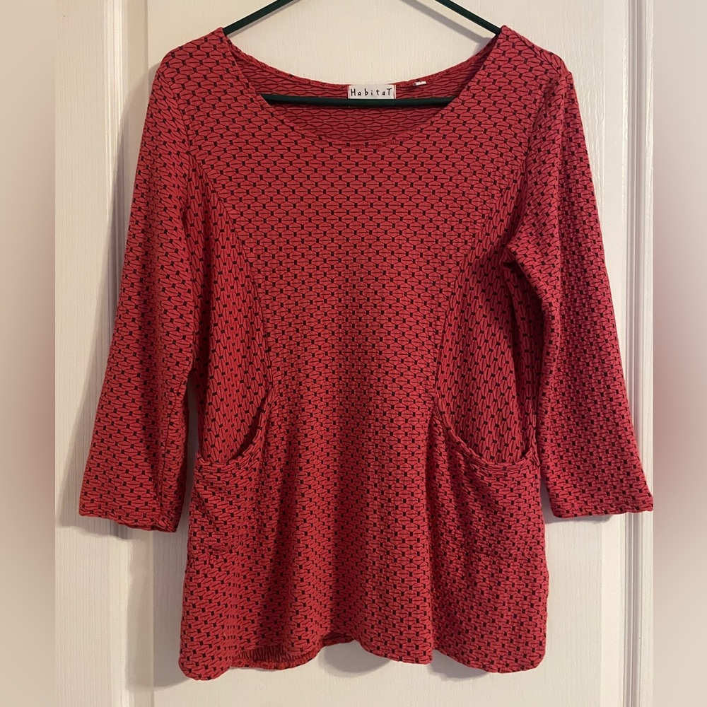 Habitat Red Women's Geometric Tunic with Pockets Small Boho Lagenlook Peasant